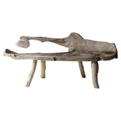 Vintage Weathered Teak Root Garden Bench, Primitive Organic Form, Mid 20th C.