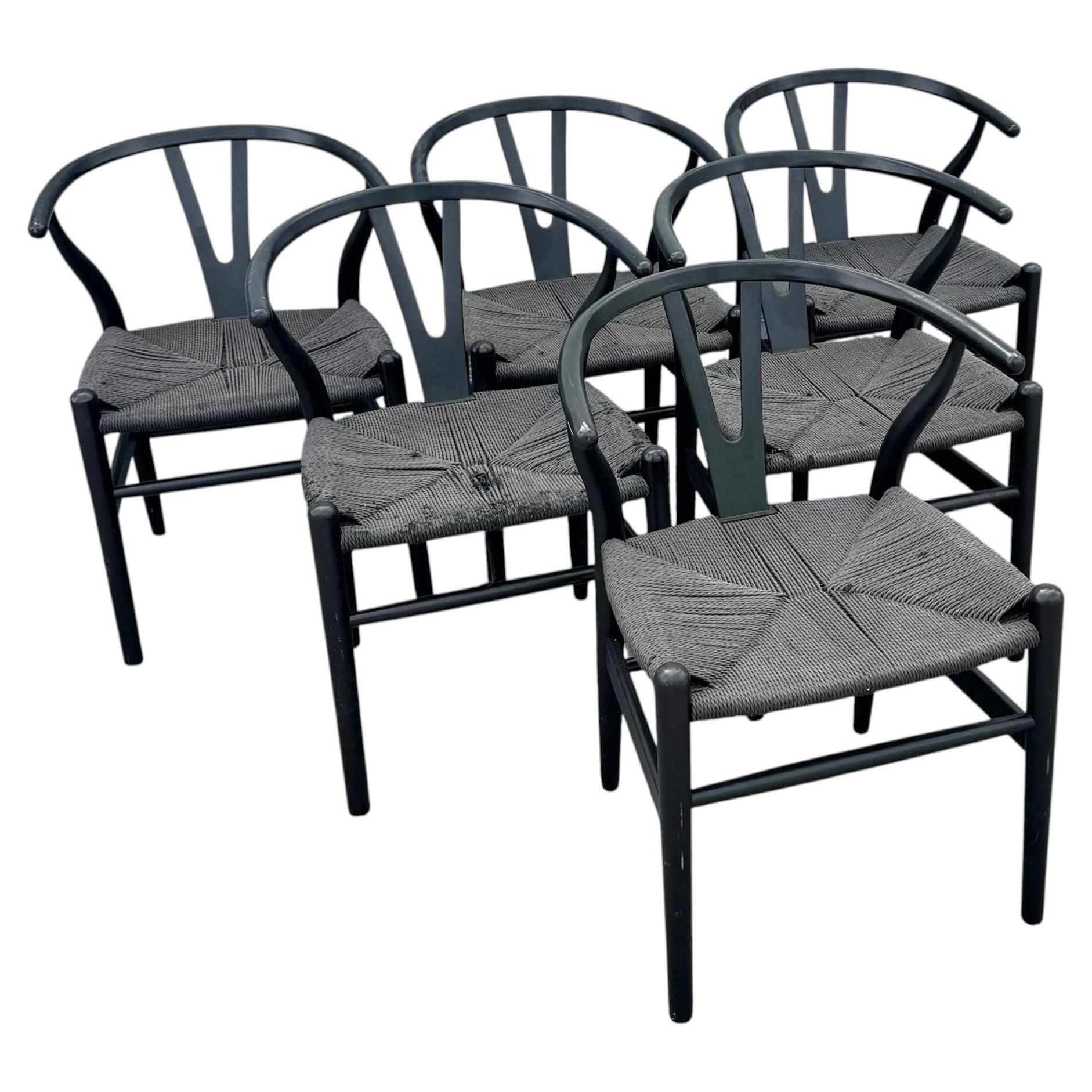Vintage Weave Wishbone Dining Chairs - Set of 6