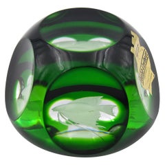 Vintage Webb Corbett Green Crystal Paperweight with an Engraved Fish