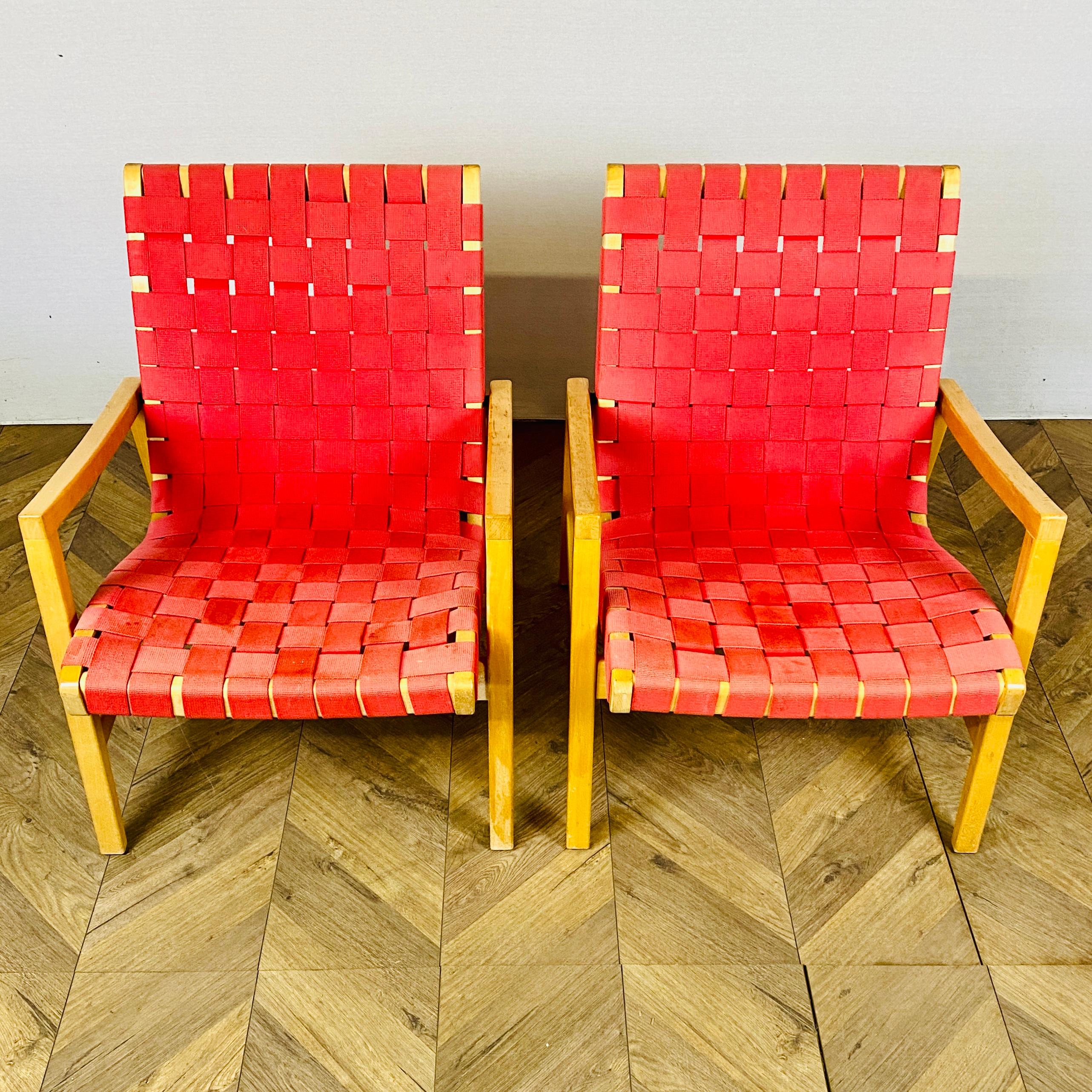 Vintage Webbed Armchairs Designed by Jens Risom for Knoll, Set of 2 In Good Condition In Ely, GB