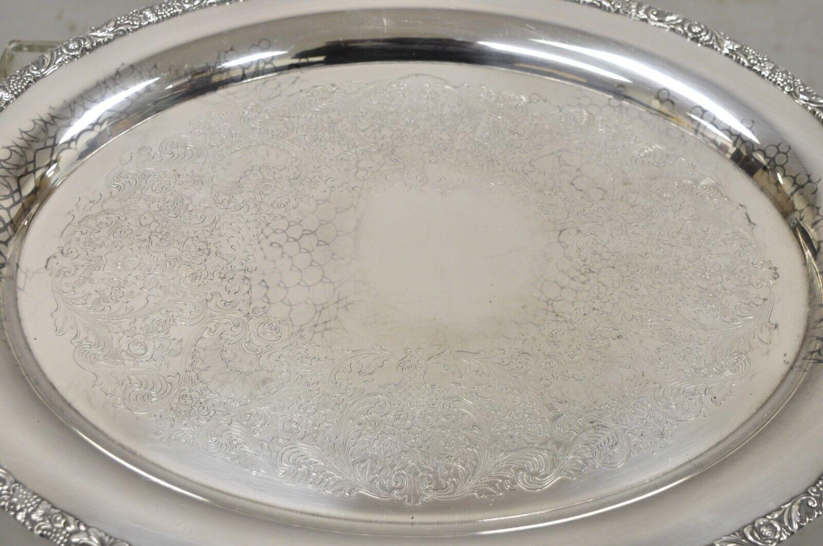 Vintage Webster Wilcox International Silver Plated Oval Twin Handle Platter Tray In Good Condition In Philadelphia, PA