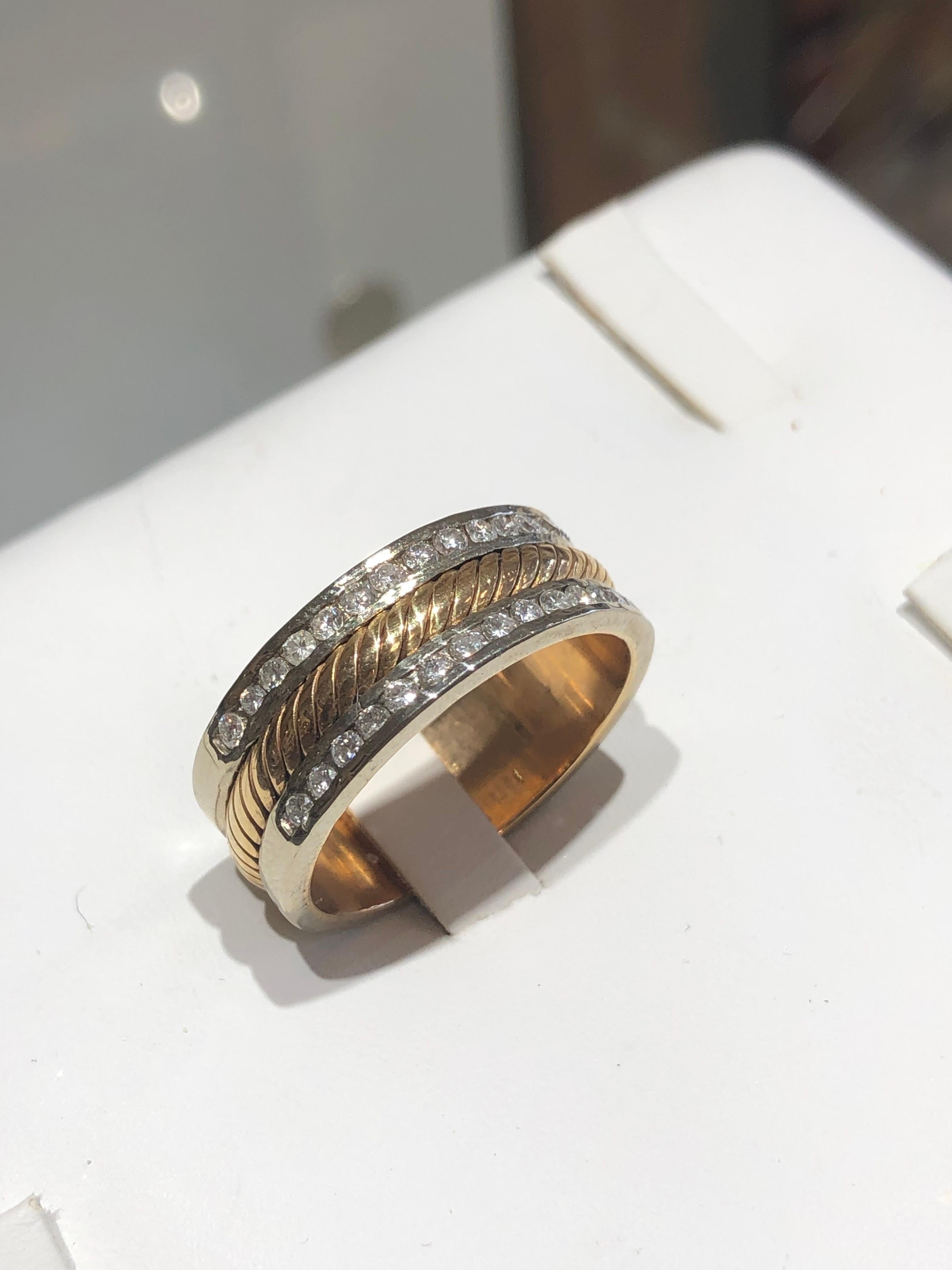 Contemporary Engagement Wedding Diamond Gold Band Ring Vintage Unisex