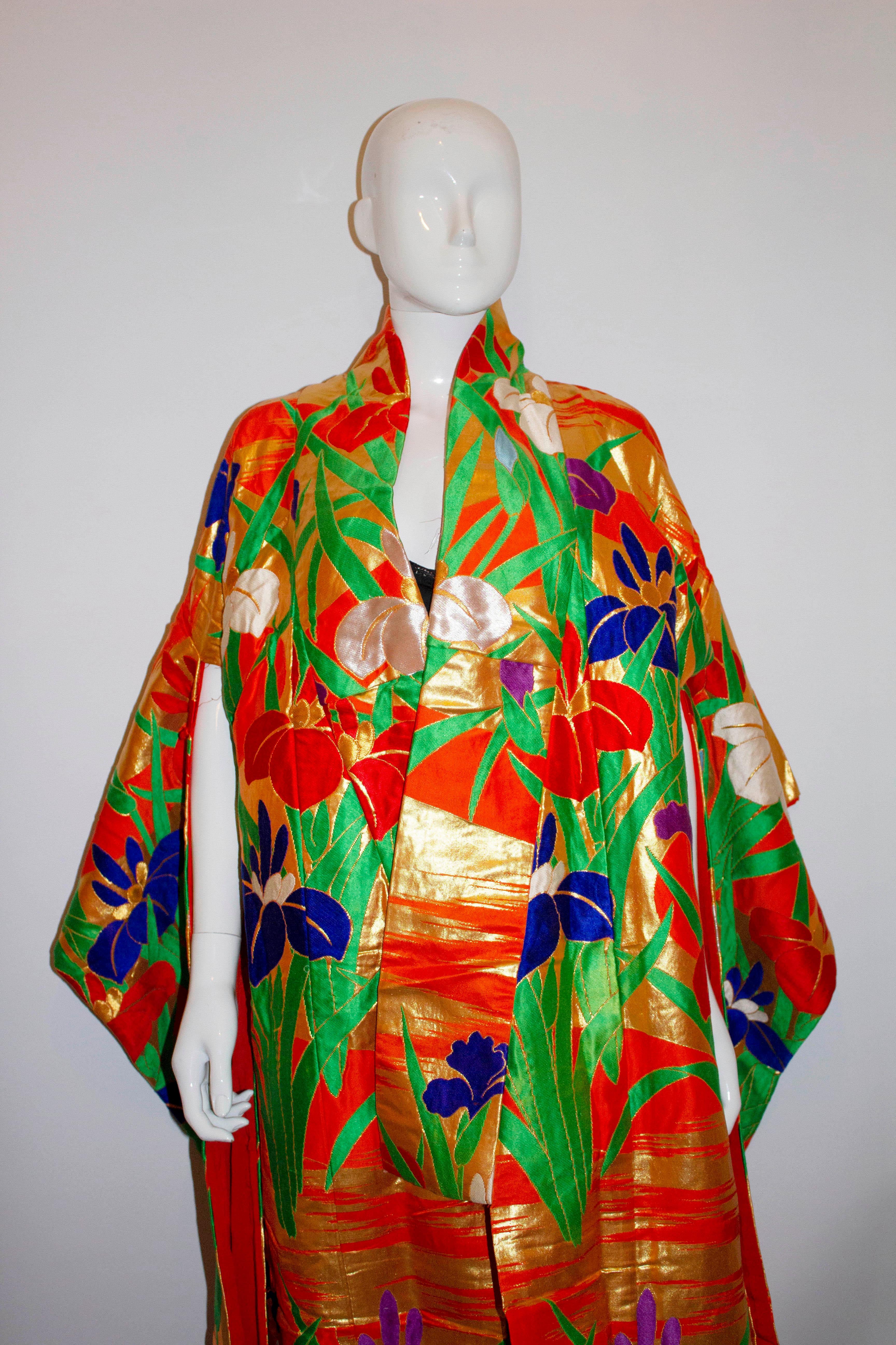 Red Vintage Wedding Kimono with Iris Design For Sale