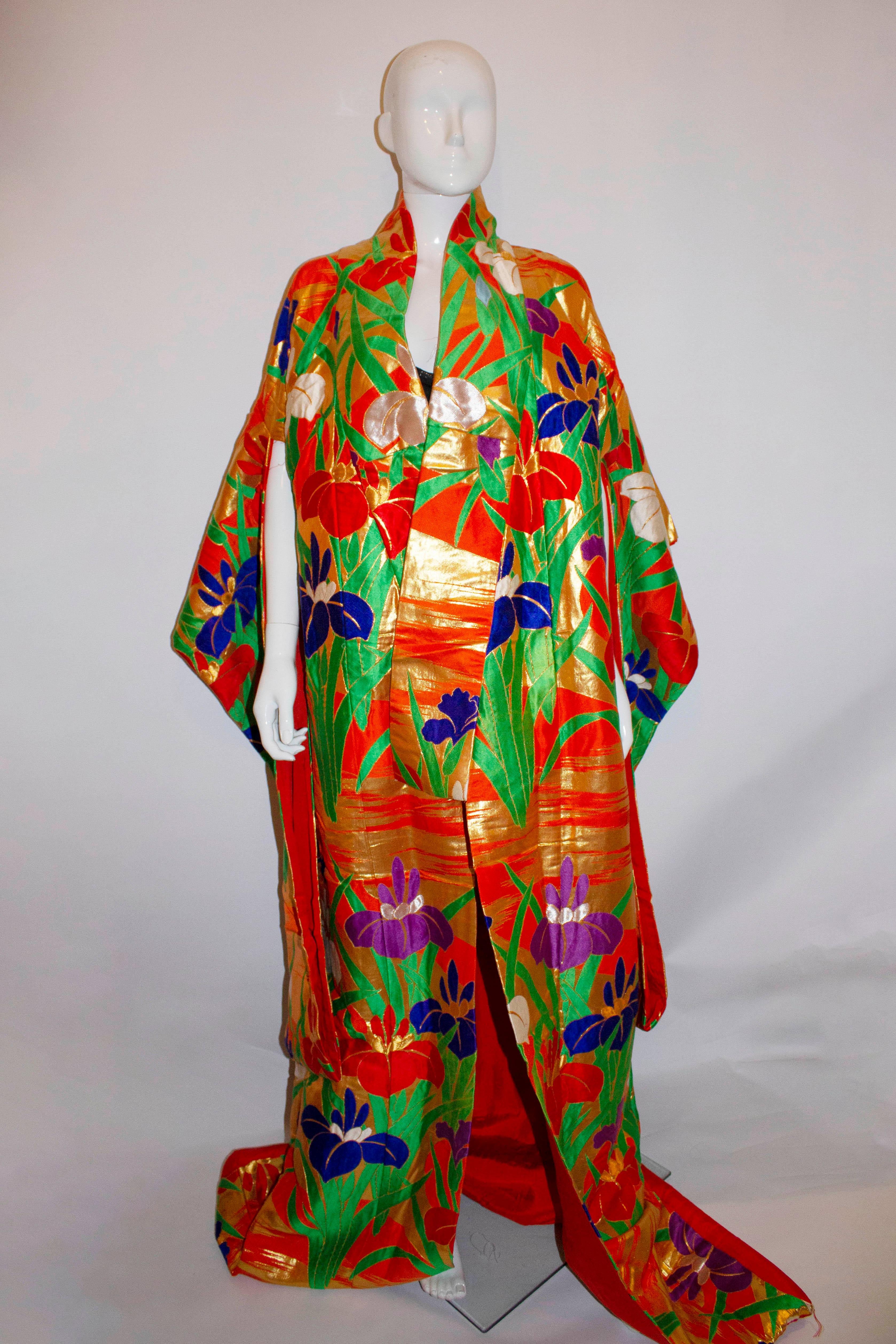 Women's or Men's Vintage Wedding Kimono with Iris Design For Sale
