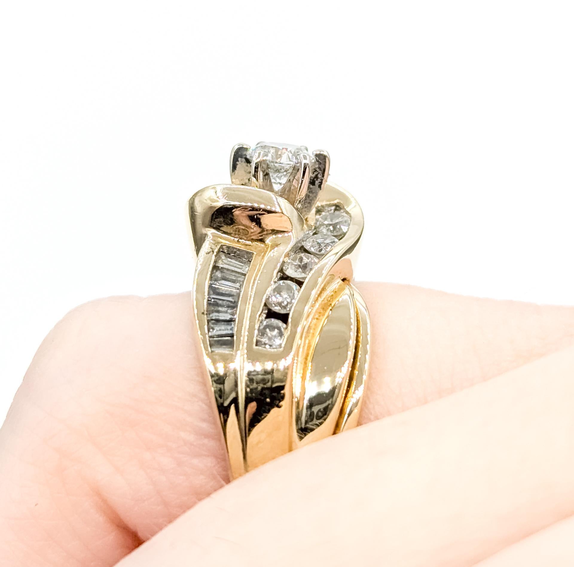 Vintage Hochzeit Set Diamantring in 14k (Rundschliff) im Angebot