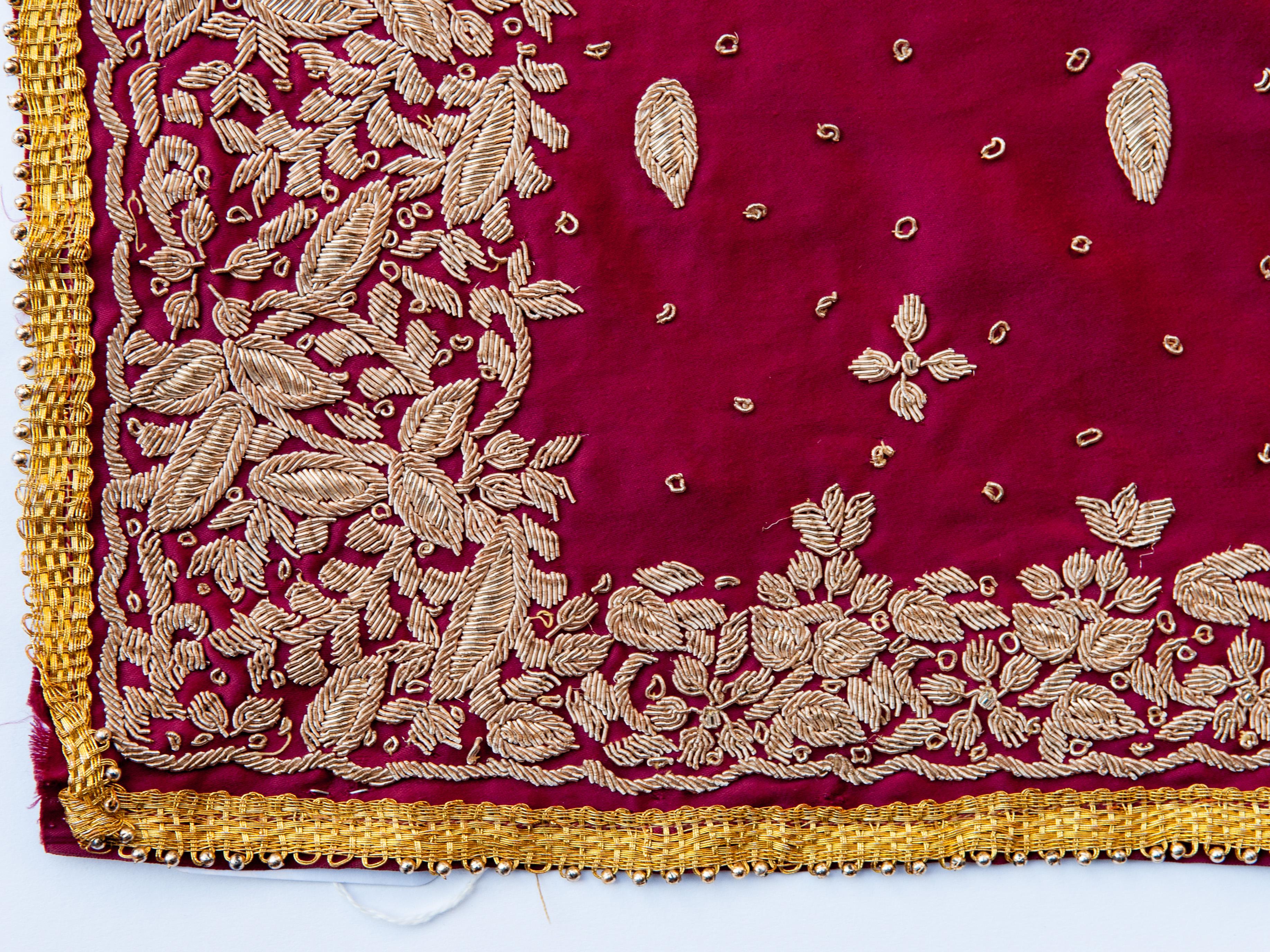 Vintage wedding shawl with metal thread embroidery. India, mid-20th century.
Condition: Good
Dimensions: 91 inches long by 43 inches wide.