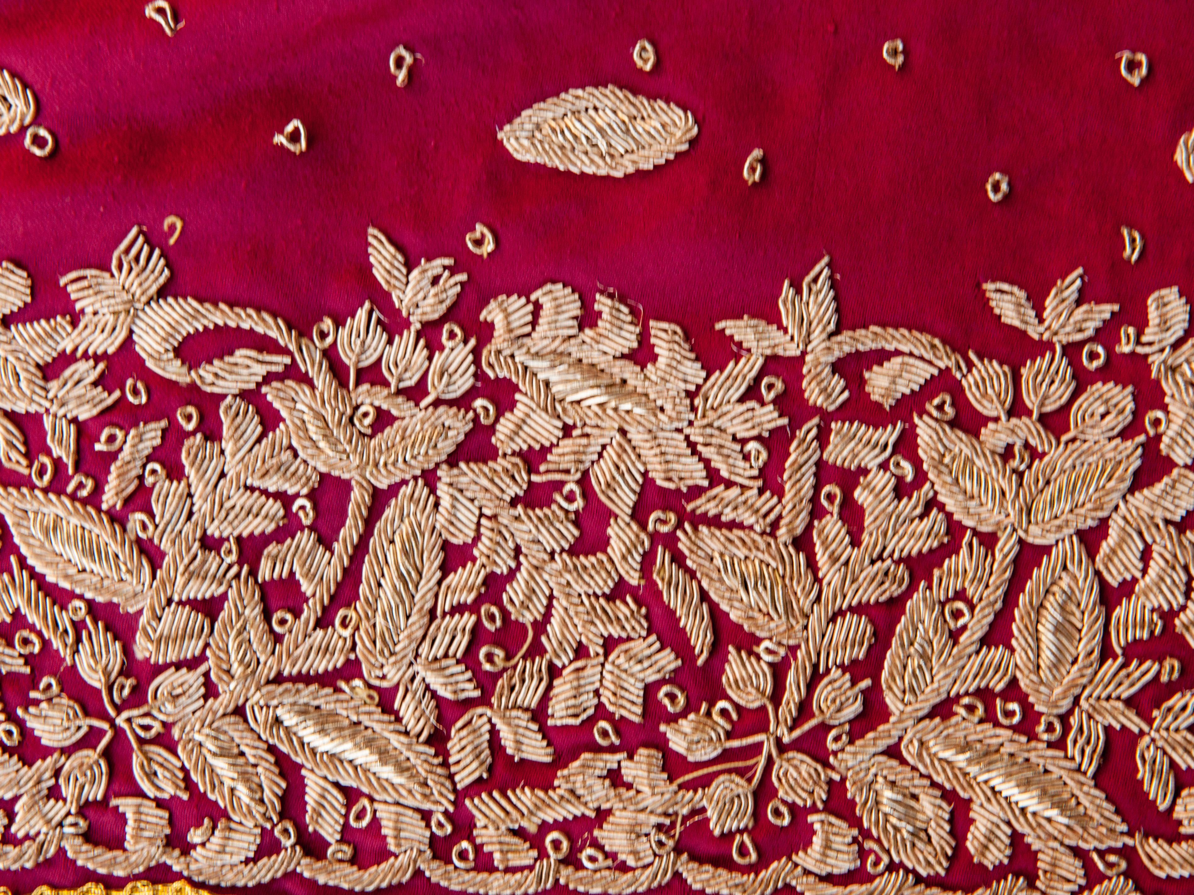 Anglo-Indian Vintage Wedding Shawl with Metal Thread Embroidery, India, Mid-20th Century