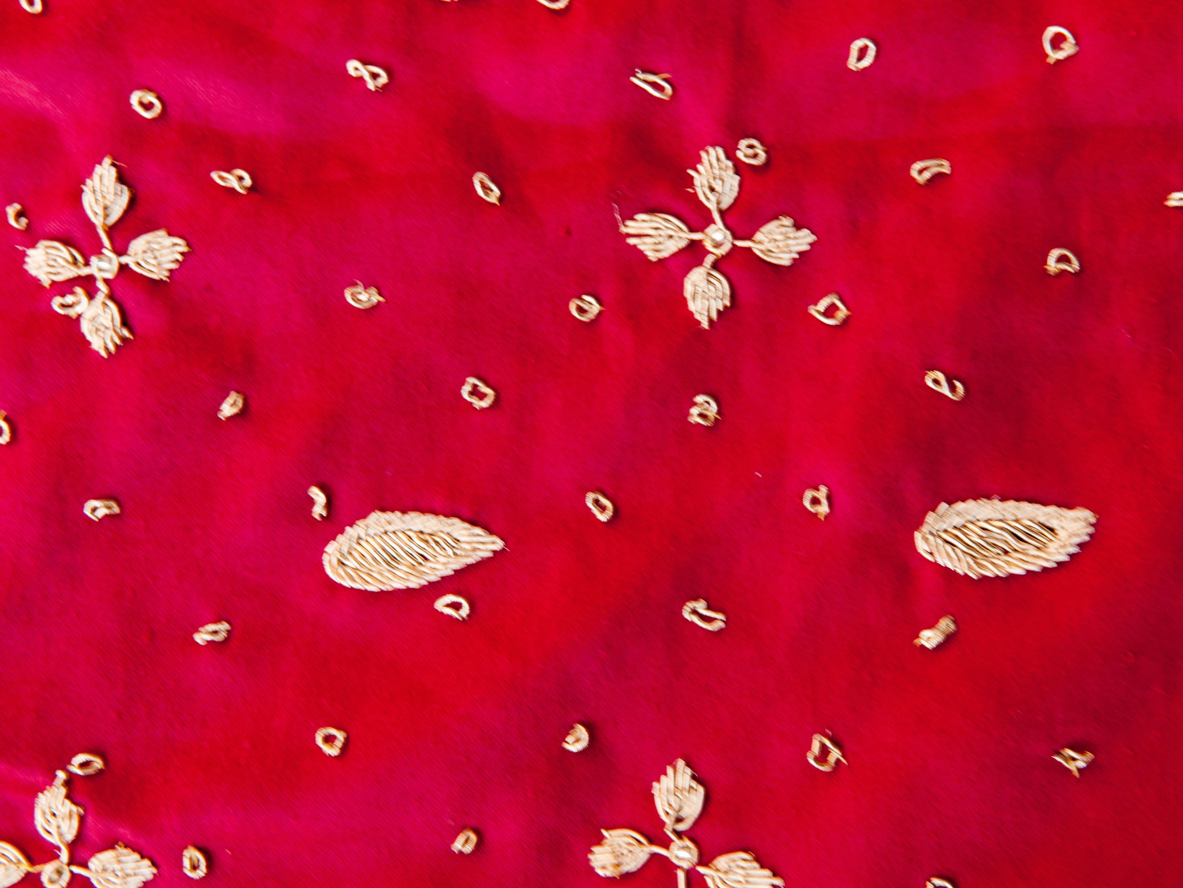 Embroidered Vintage Wedding Shawl with Metal Thread Embroidery, India, Mid-20th Century