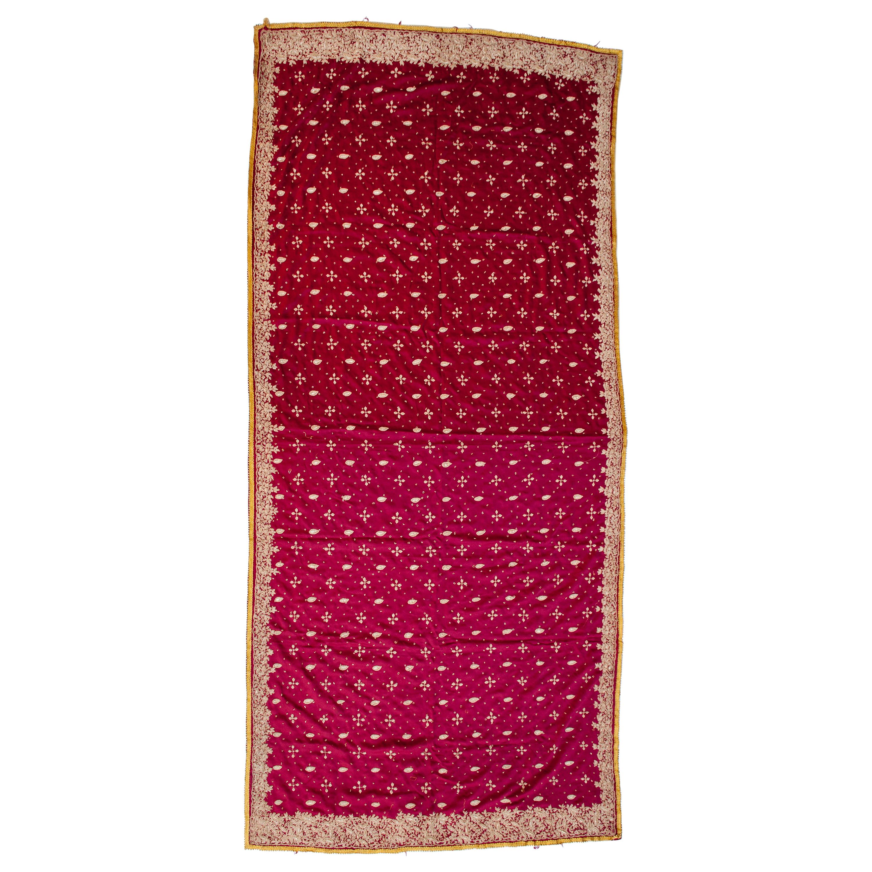 Vintage Wedding Shawl with Metal Thread Embroidery, India, Mid-20th Century