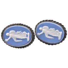 Vintage Wedge Wood Sterling Silver Cameo Earrings