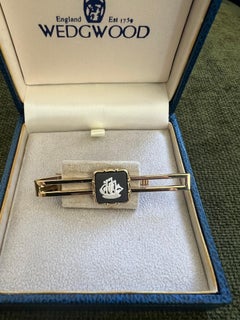 Vintage Wedgwood British Royal Gold Plate & Jasper Tie Clip Originale 1960