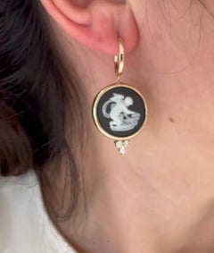 Vintage Wedgwood Cherub Tropfen Ohrringe in New 14K Gelbgold Diamant Fassung