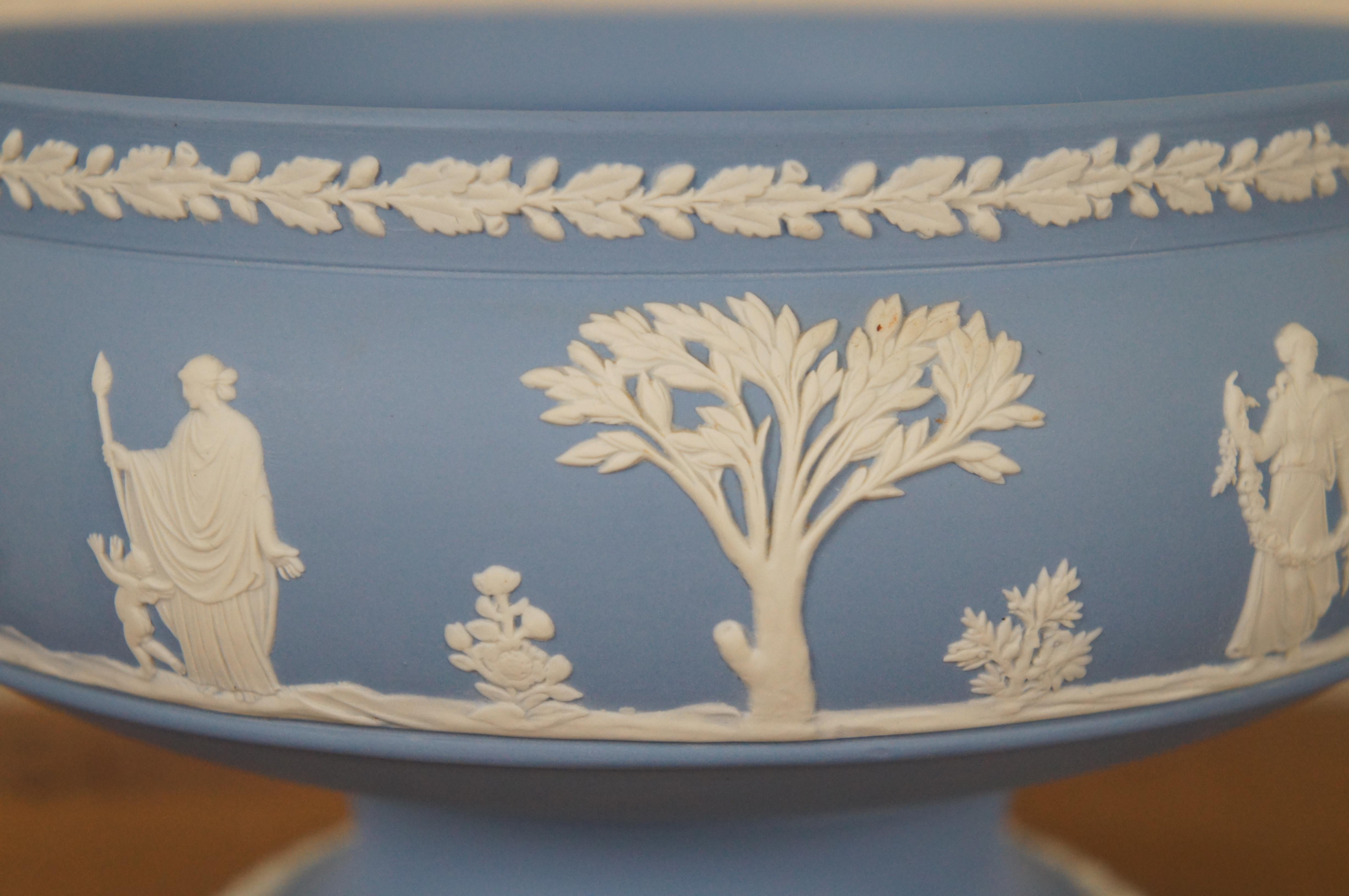 Vintage Wedgwood Jasperware Blue Imperial Sacrifice Pedestal Bowl England 2
