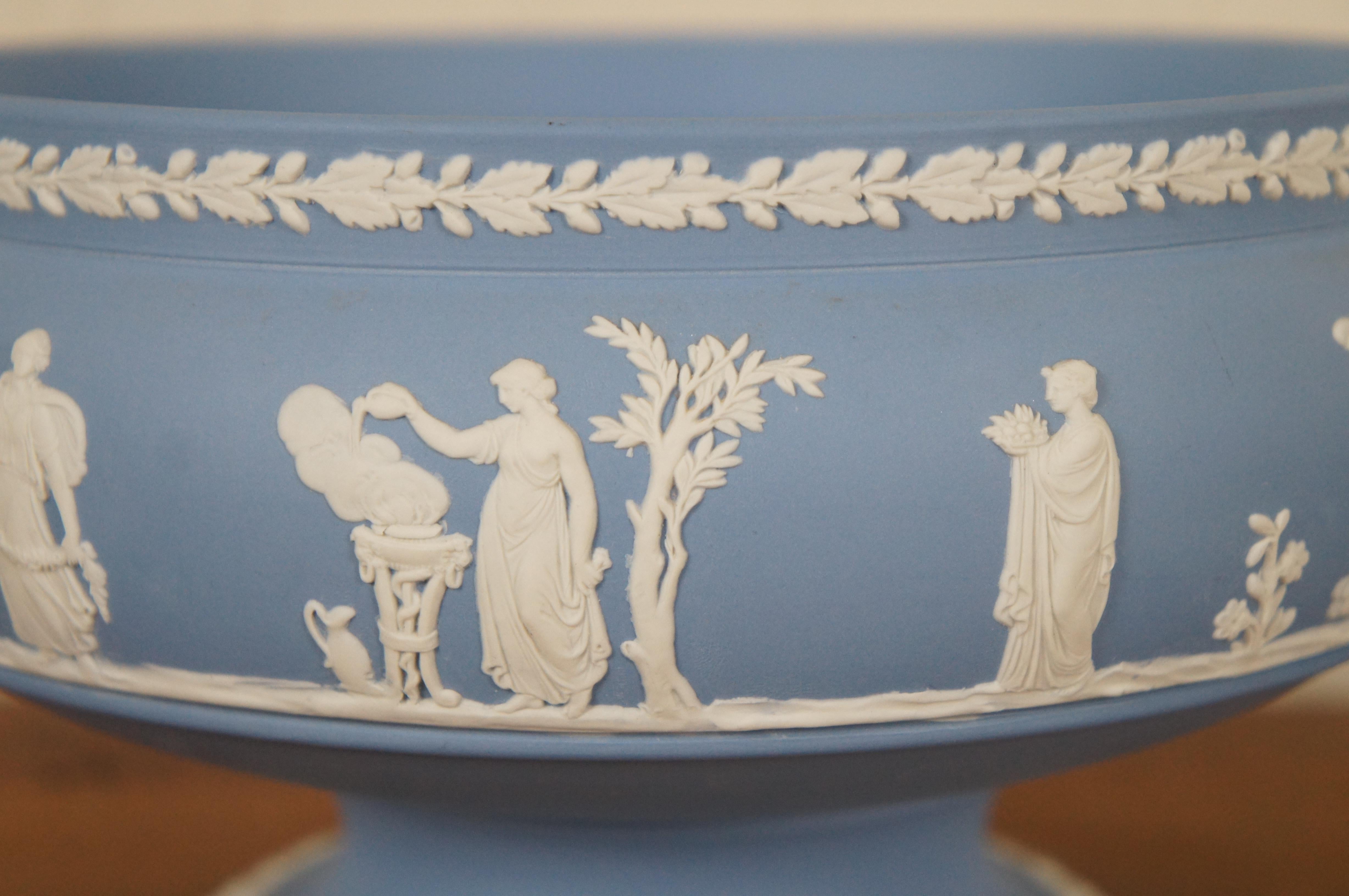 Vintage Wedgwood Jasperware Blue Imperial Sacrifice Pedestal Bowl England 3