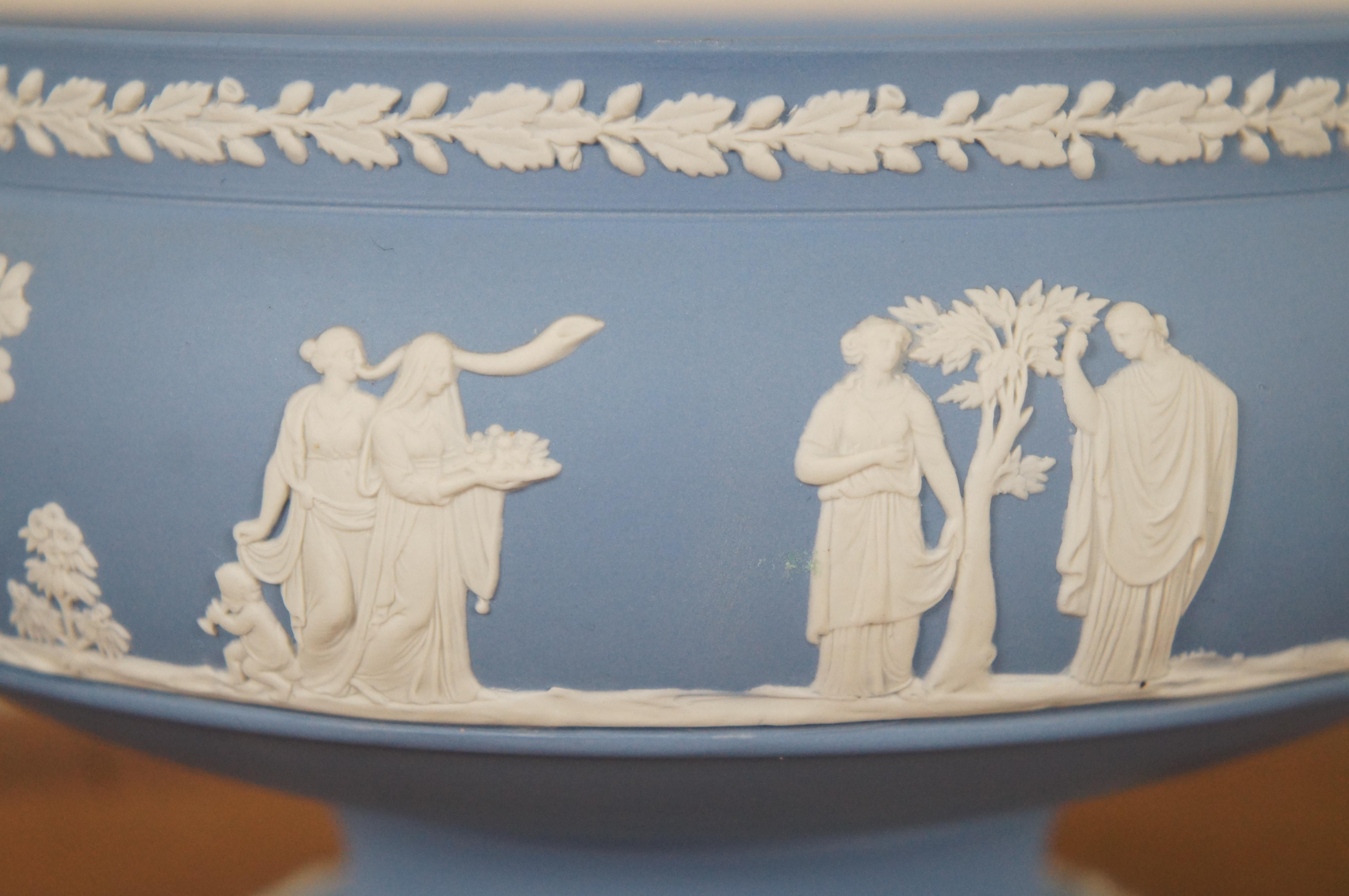 20th Century Vintage Wedgwood Jasperware Blue Imperial Sacrifice Pedestal Bowl England