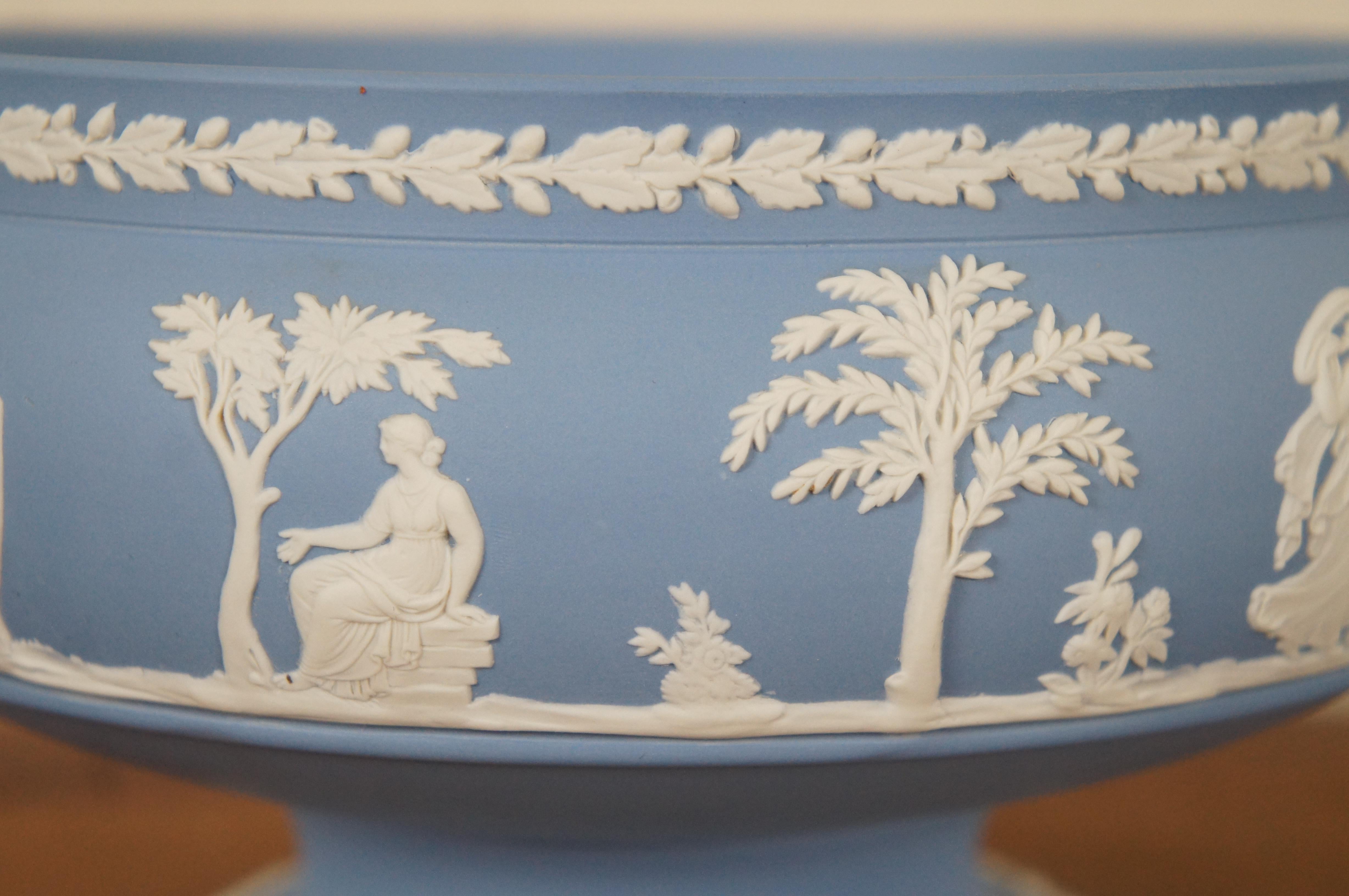 Ceramic Vintage Wedgwood Jasperware Blue Imperial Sacrifice Pedestal Bowl England