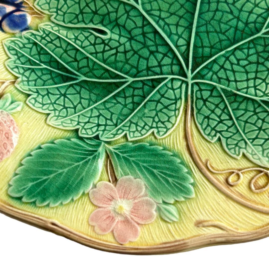 Victorian Vintage Wedgwood Porcelain “Majolica” Leaf/Grape/Strawberry Plate ~ For Sale