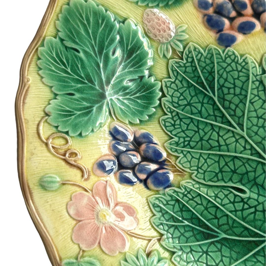 Victorian Vintage Wedgwood Porcelain “Majolica” Leaf/Grape/Strawberry Plate ~ For Sale