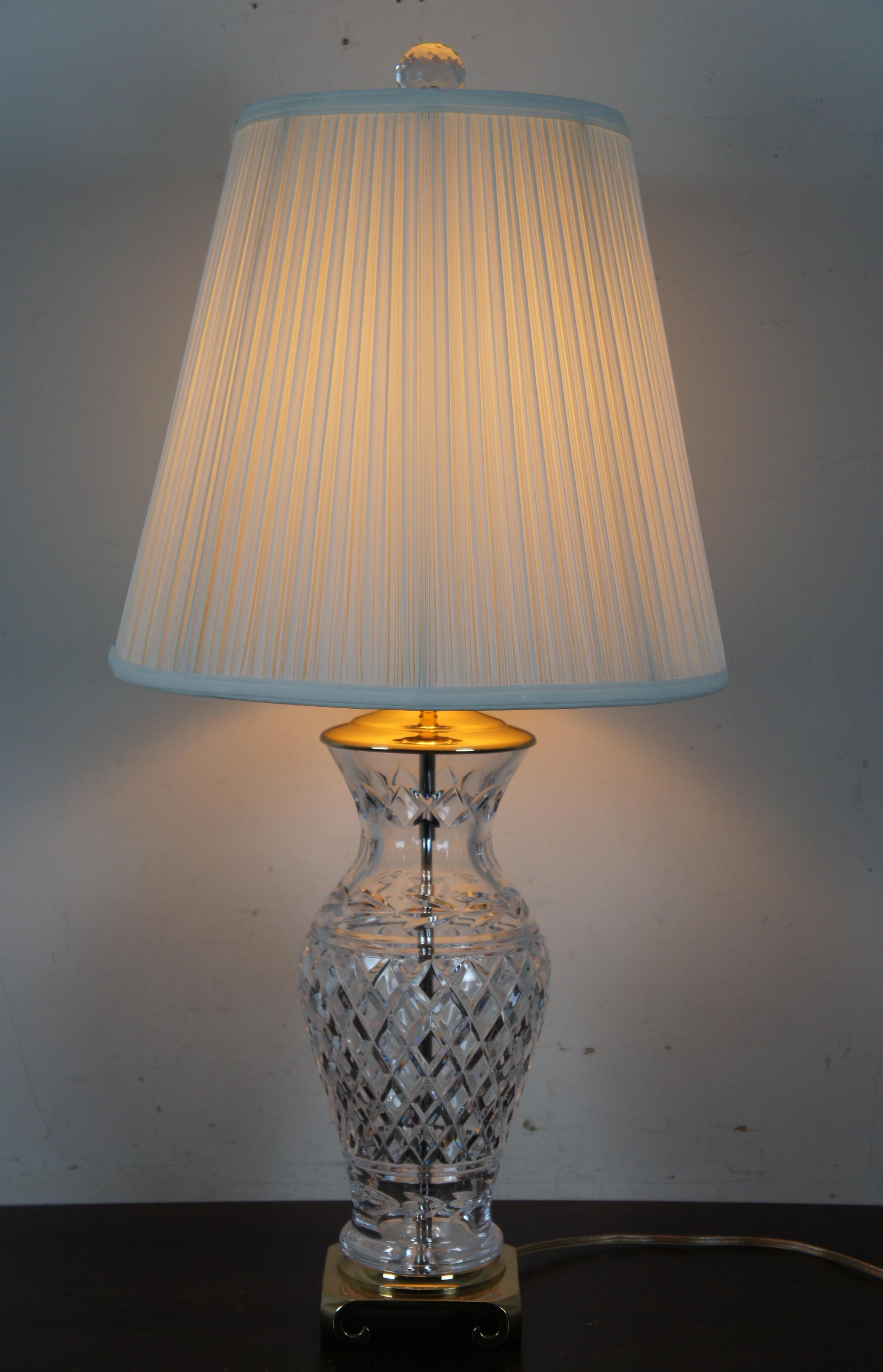 20th Century Vintage Wedgwood Waterford Crystal Glandore Crescent Brass Table Lamp