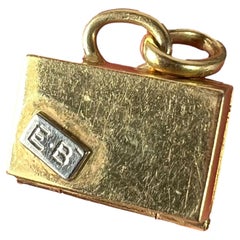 Vintage Weekend Suitcase Love Heart 18K Yellow Gold Ruby Charm Pendant