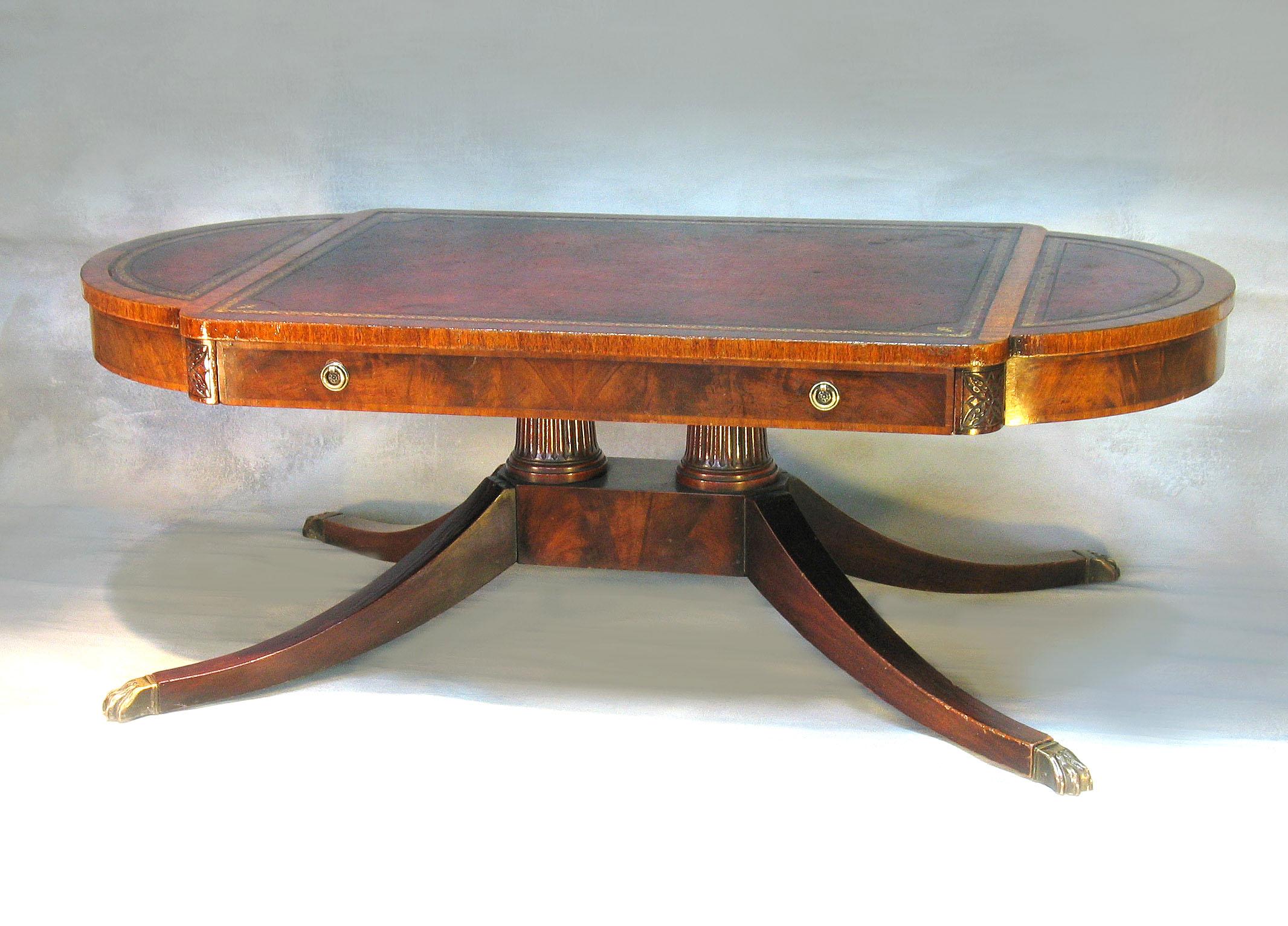 Vintage Weiman Georgian Style Tooled Leather Top Mahogany Coffee Table 5
