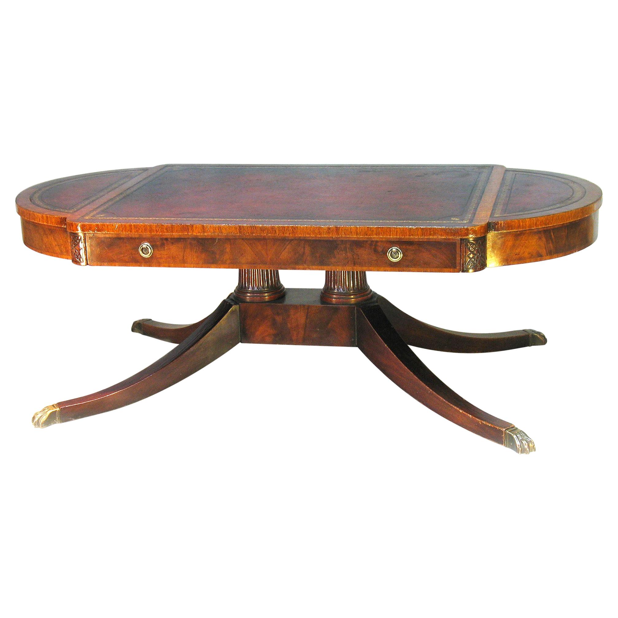 Vintage Weiman Georgian Style Tooled Leather Top Mahogany Coffee Table