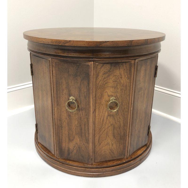 American WEIMAN Mid 20th Century Banded Walnut Round Cabinet Side Table