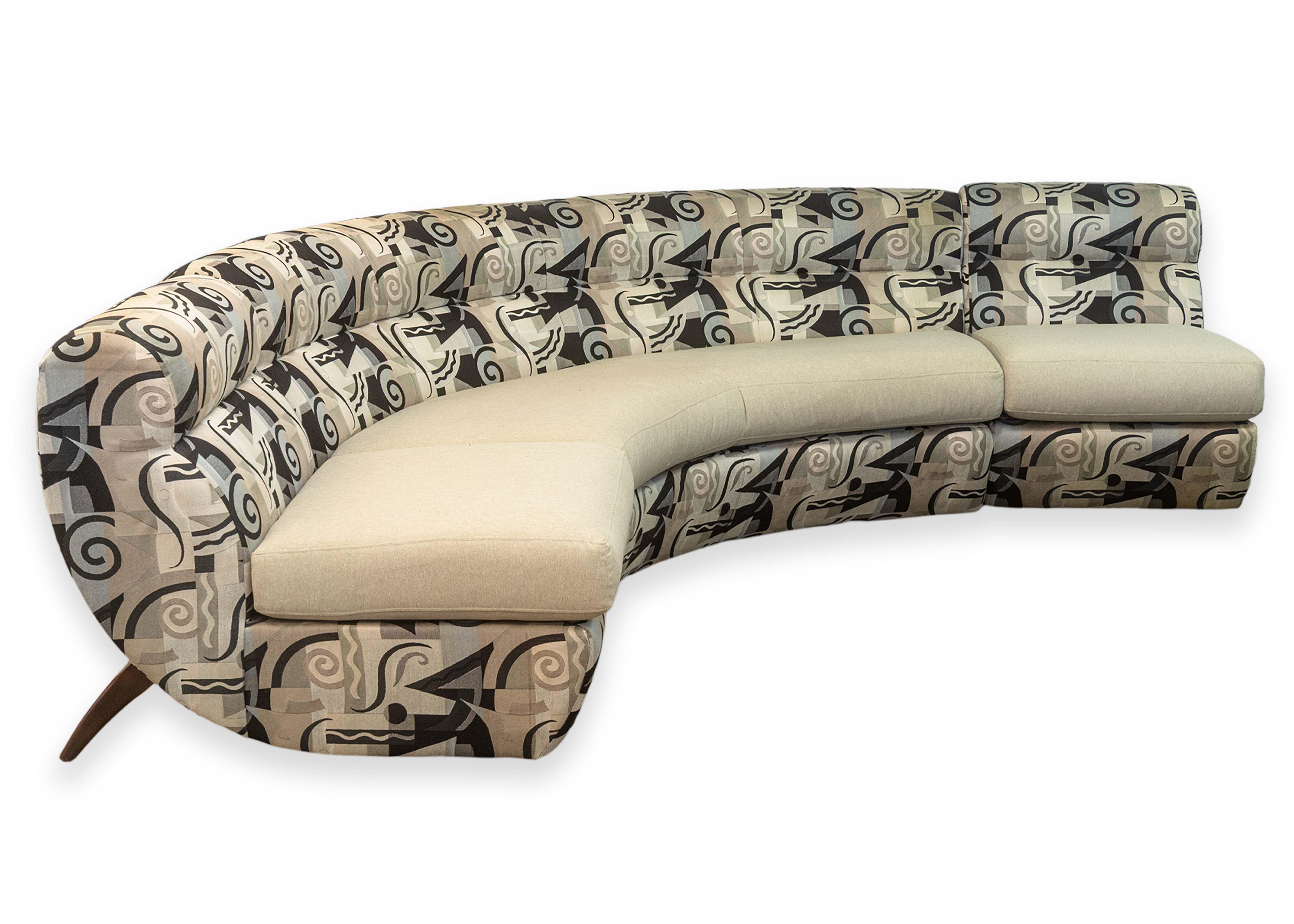 Fabric Vintage Weiman Preview Custom Made Postmodern 3pc Curved Sectional Sofa For Sale