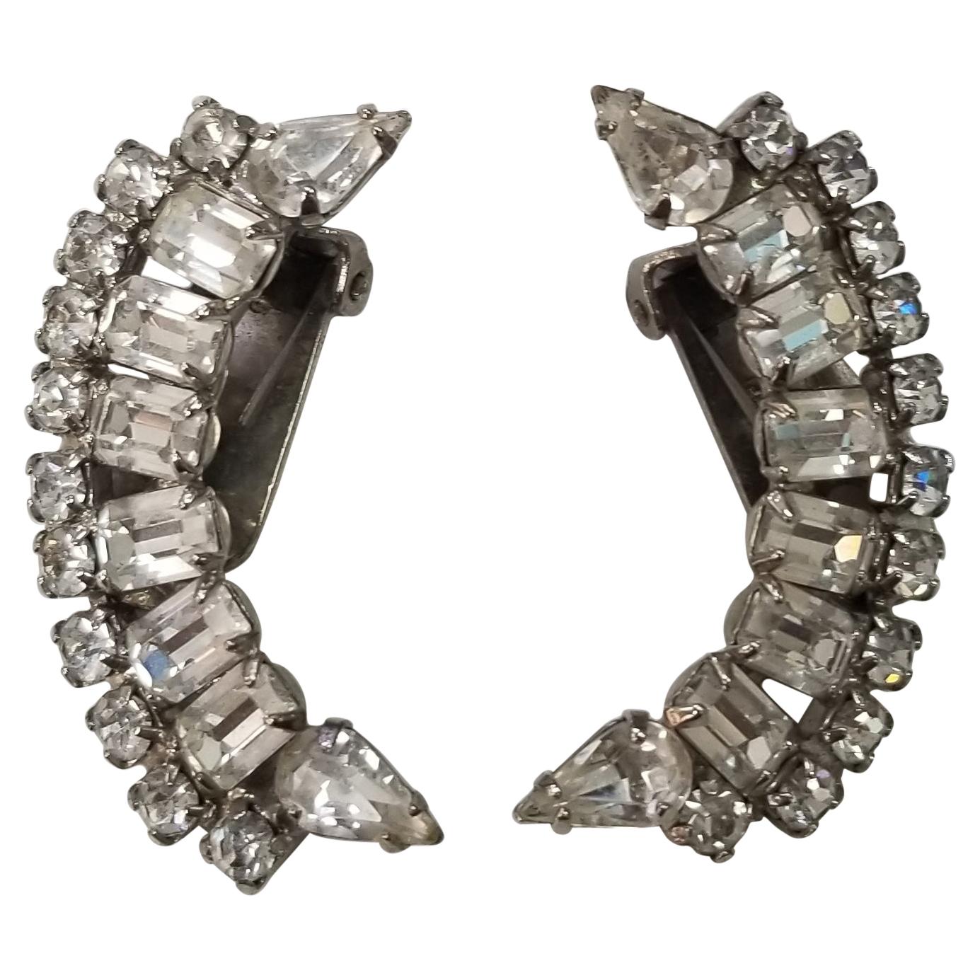 Vintage Weiss, 1950s Clear Rhinestone Earring with Multi-Cut Rhinestones