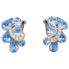 Retro Weiss Blue Rhinestones Earrings