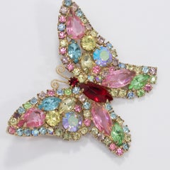 Vintage Weiss Embellished Crystal Butterfly Pin Brooch in Gold
