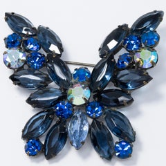 Vintage Weiss Embellished Sapphire Crystal Butterfly Pin Brooch, Retro