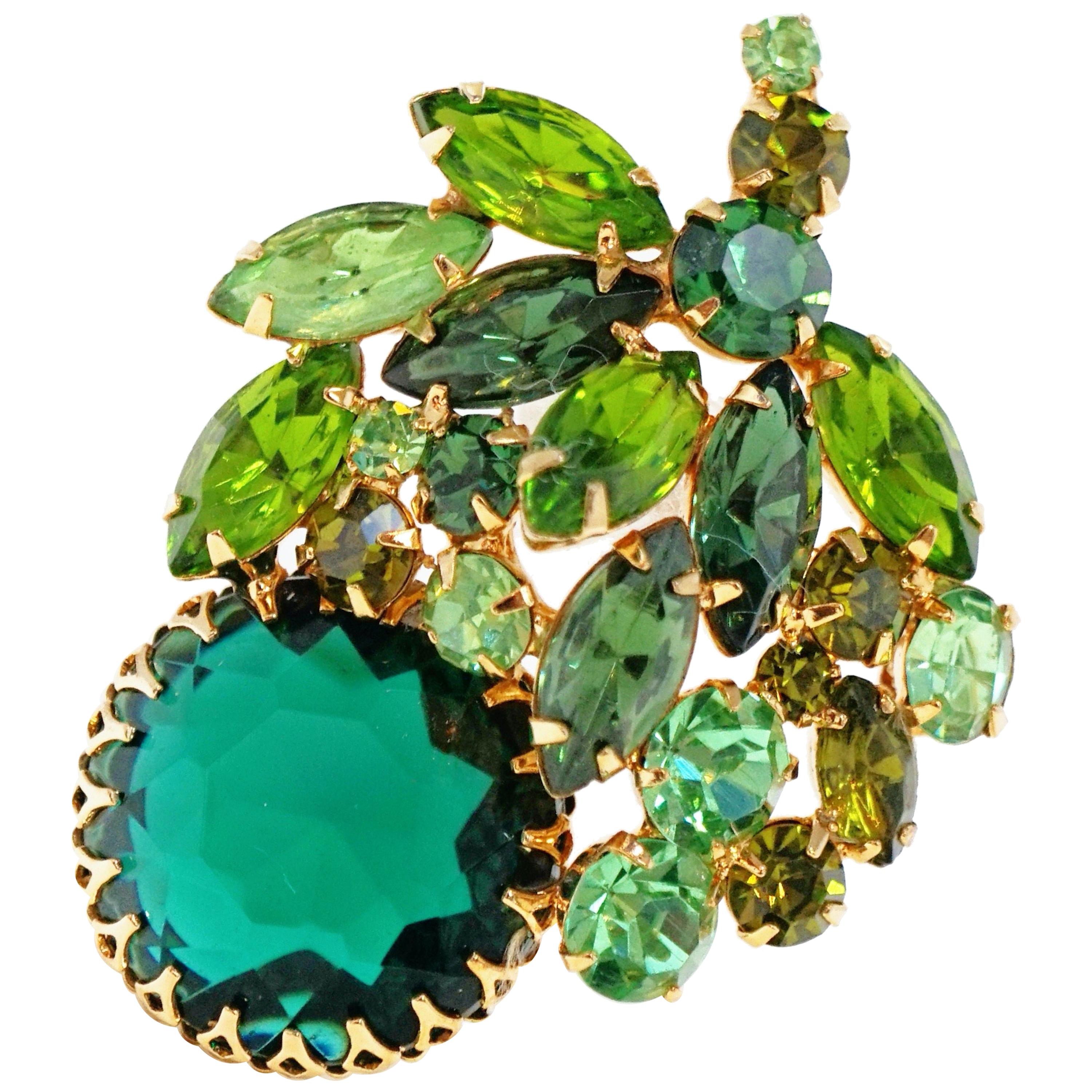 Vintage Weiss Emerald and Peridot Rhinestone Crystal Brooch, Signed ...