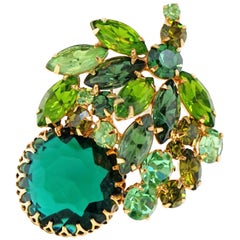 Vintage Weiss Emerald & Peridot Rhinestone Crystal Brooch, Signed, circa 1950s