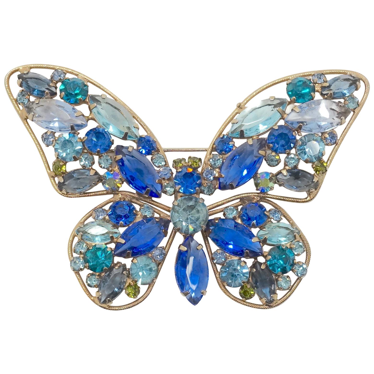 Vintage Weiss? Multi-Color Crystal Butterfly Brooc For Sale