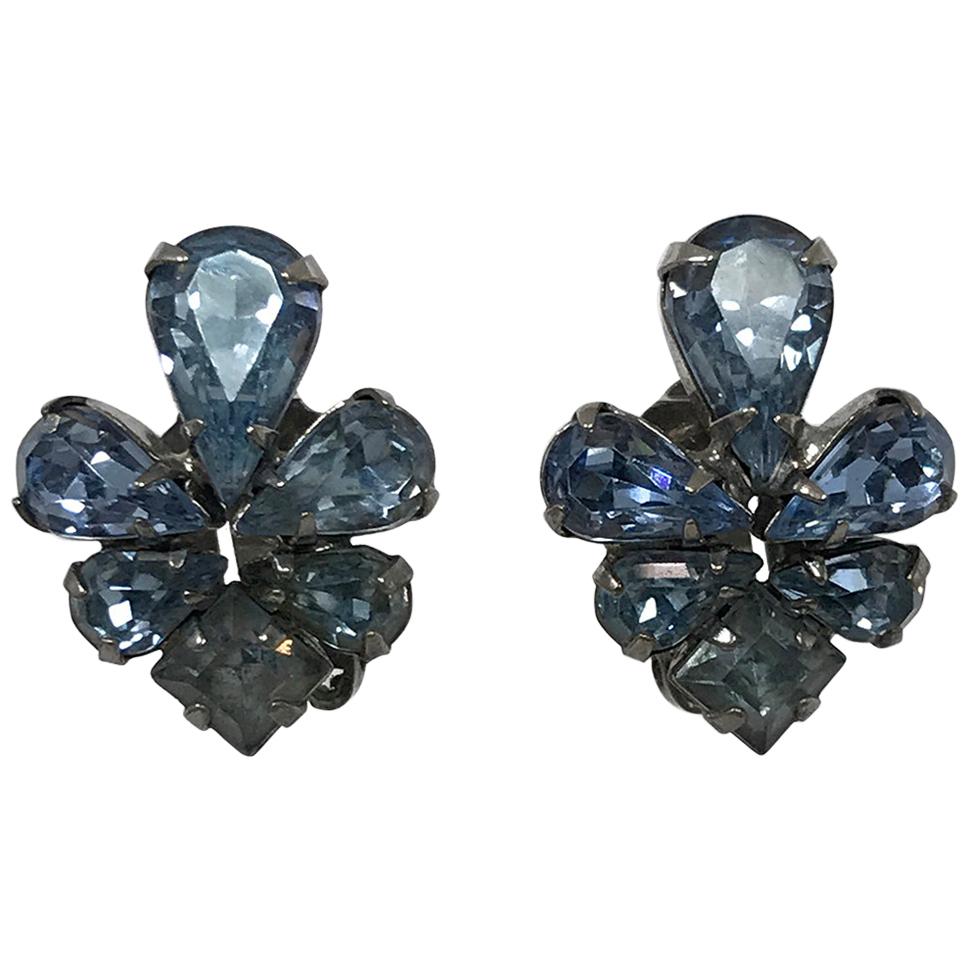 Vintage Weiss Pale Blue Stone Earrings 1950s