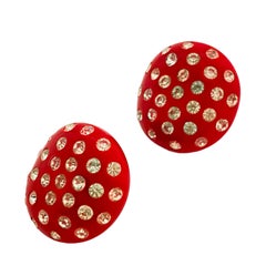 Vintage WEISS red lucite rhinestone designer clip on earrings