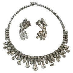 Vintage Weiss Rhinestone Chocker Necklace & Climber Earrings