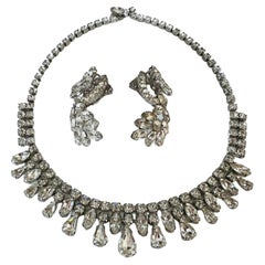 Retro Weiss Rhinestone Chocker Necklace & Climber Earrings