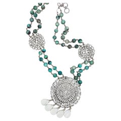 Collier Vintage Weiss Rhinestone Chrysocolla