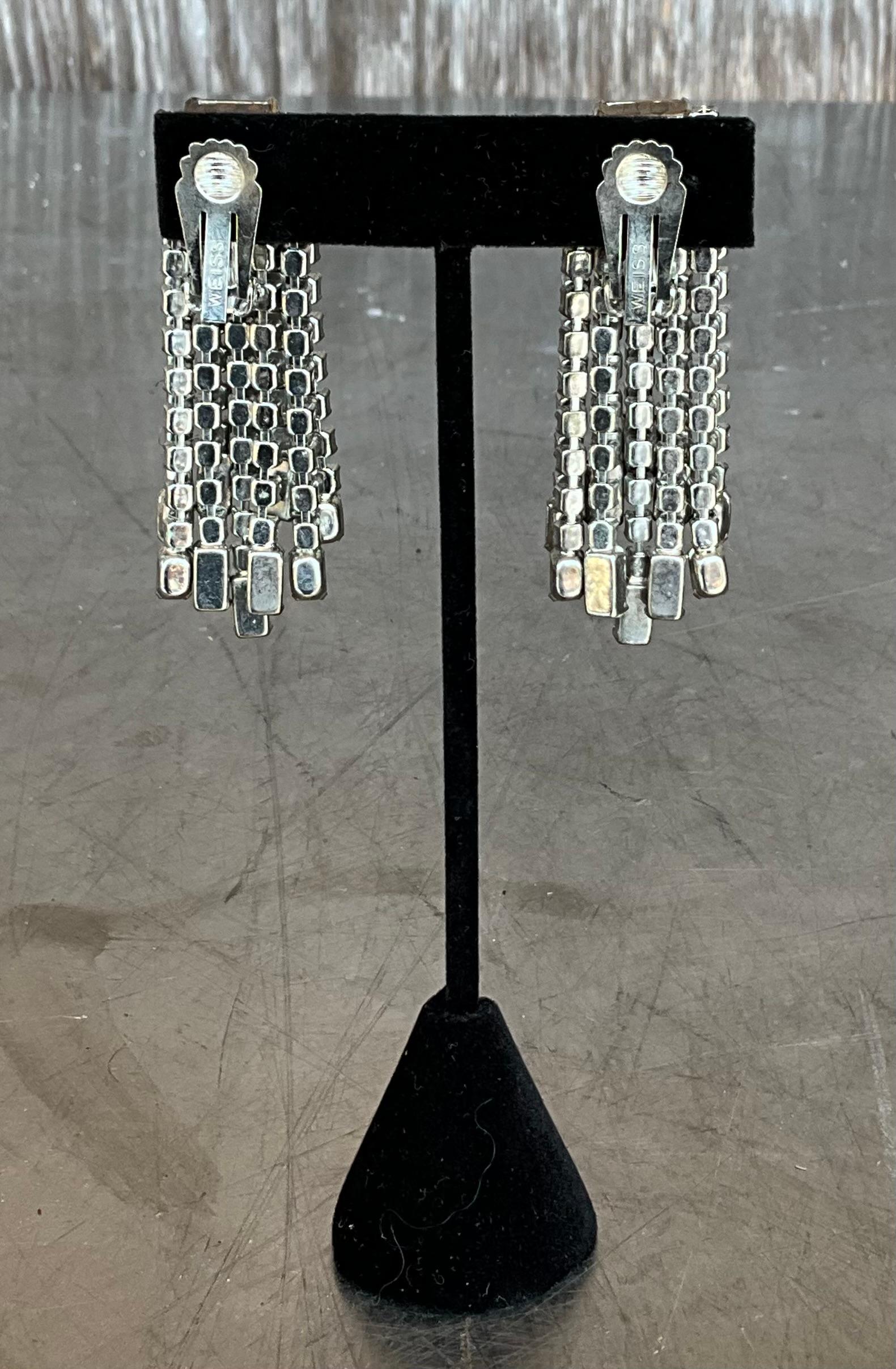 Women's or Men's Vintage Weiss Rhinestone Clip on Earrings For Sale