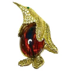 Vintage WEISS Signed Penguin Jelly Belly and Crystal Designer Brooch Pin