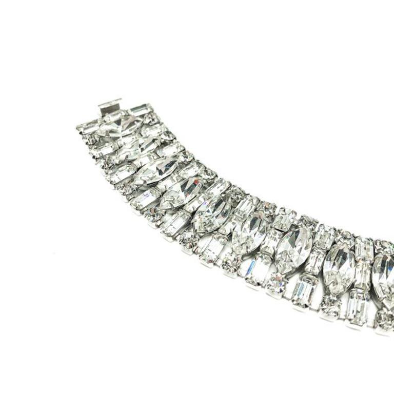 Vintage Weiss Silver & Crystal Cocktail Bracelet 1950s In Good Condition In Wilmslow, GB