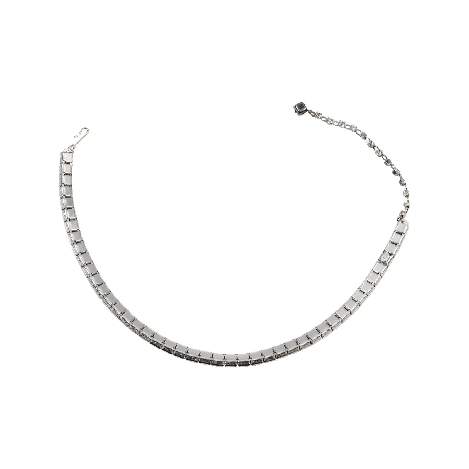Vintage Weiss Silver Tone Channel Set Diamante Choker Circa 1960's In Good Condition For Sale In New York, NY