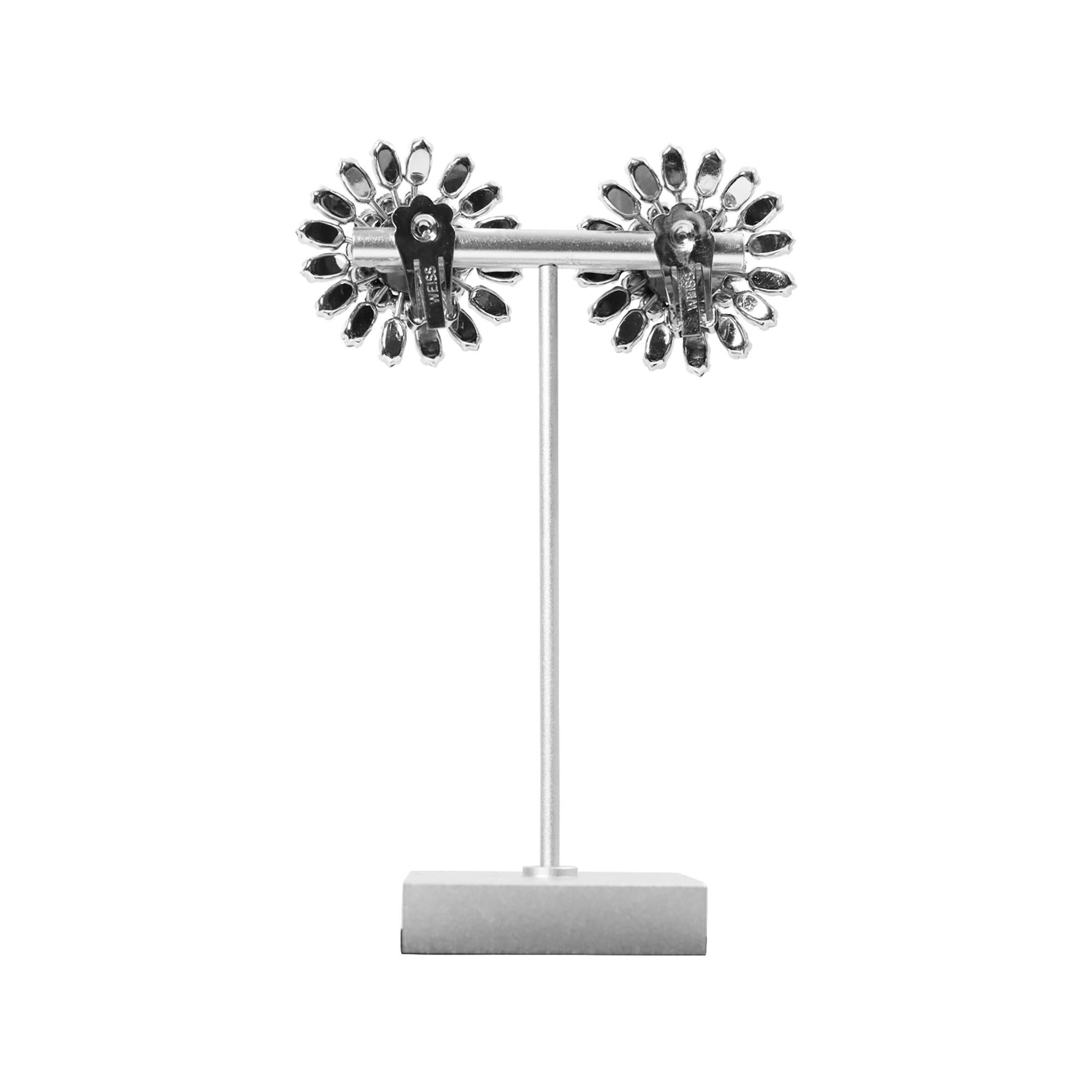 Vintage Weiss Silber Ton Diamante Ohrringe CIRCA 1960's im Angebot 5