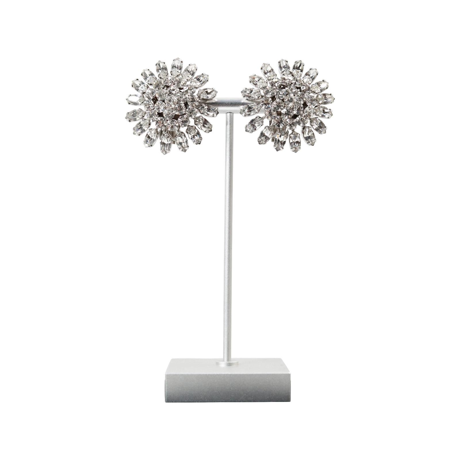 Vintage Weiss Silver Tone Diamante Earrings Circa 1960's In Good Condition For Sale In New York, NY