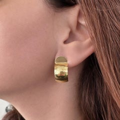 Vintage Well Made 14k Yellow Gold Hammered Finish Wide Cuff Clip On Earrings