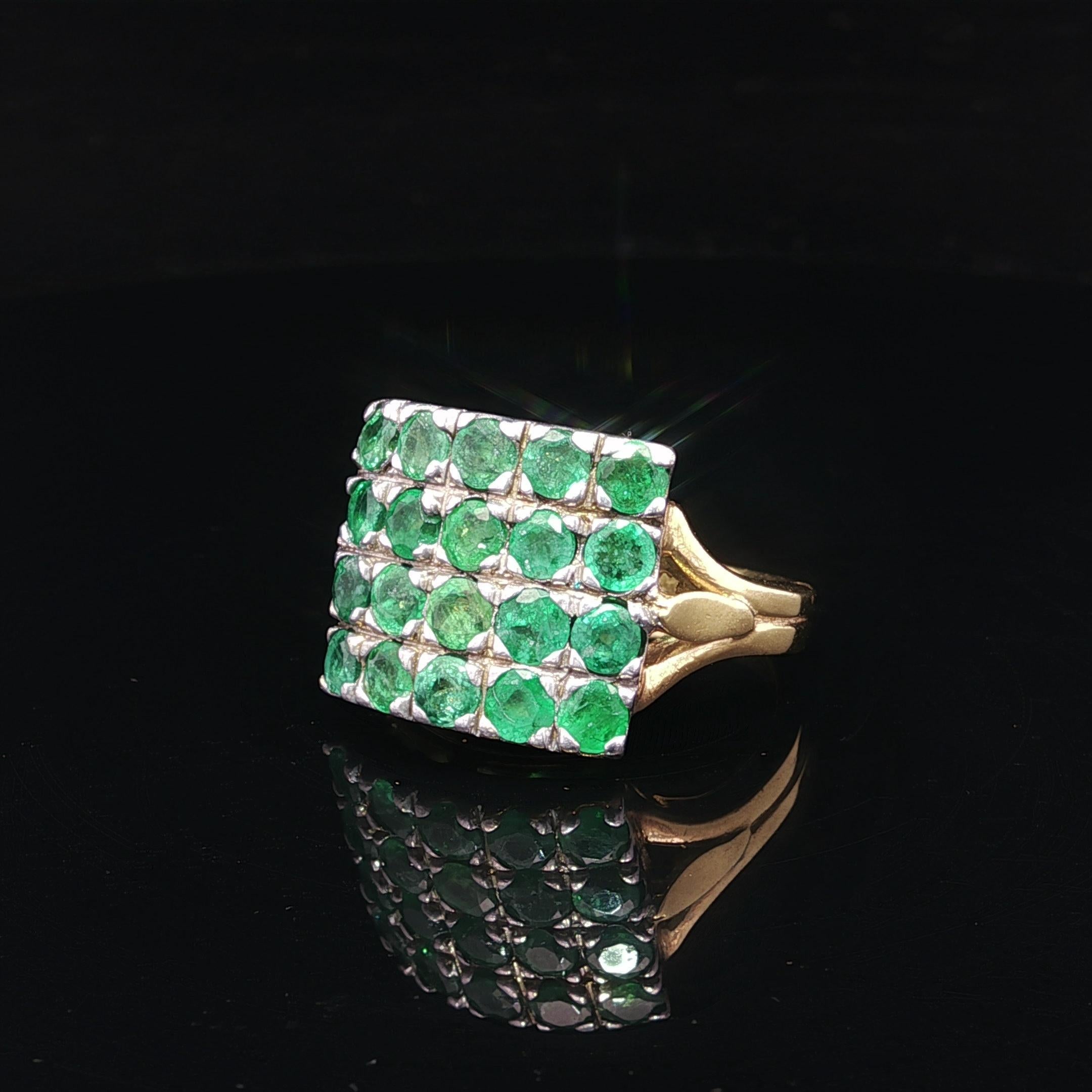 Anello ben fatto d'epoca in oro giallo 14k e argento con smeraldo rotondo da 2,50 ct. in vendita 6