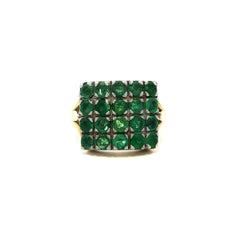Vintage Well Made 14k Yellow Gold & Silver Top 2.50ct Round Emerald Platter Ring