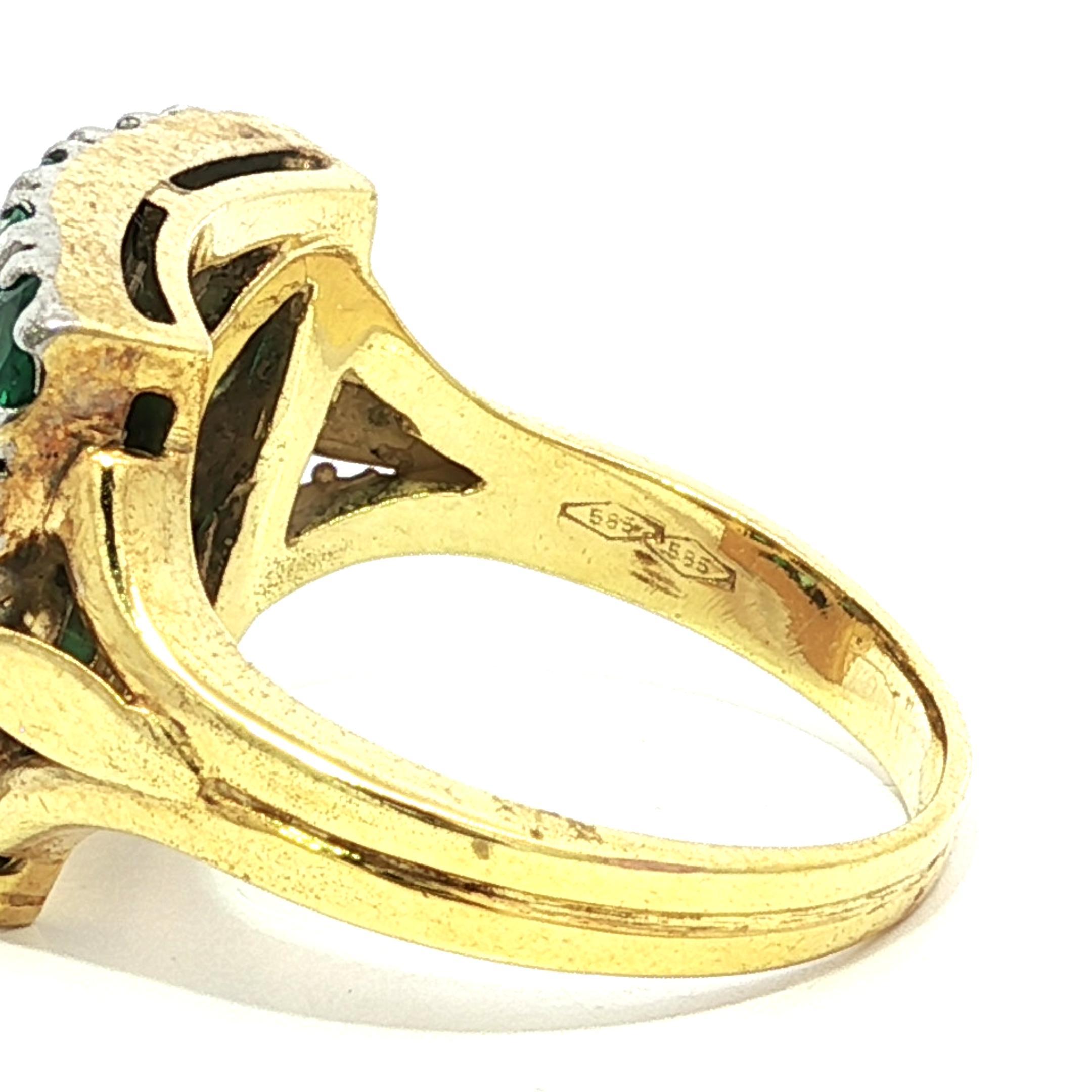 Anello ben fatto d'epoca in oro giallo 14k e argento con smeraldo rotondo da 2,50 ct. in vendita 1
